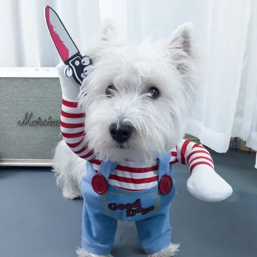 Funny Chucky Dog Costume – Horror Movie Pet Hoodie Jumpsuit for Halloween & Parties