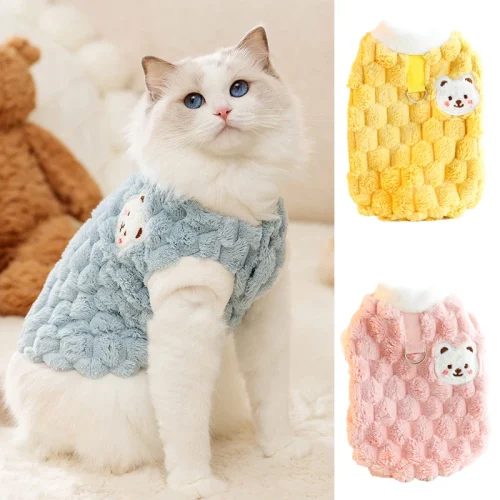 Plush Cat & Puppy Button Jacket – Cozy Plaid Vest with Buckle for Small Pets (Autumn/Winter)