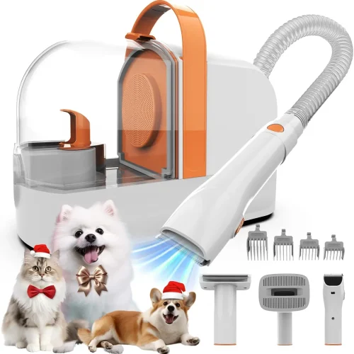 Pet Grooming Vacuum Kit with Clippers, 12,000Pa Suction, Low Noise, All-in-One Home Cleaning Tool for Dogs/Cats